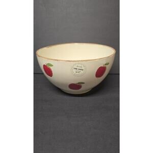 Unmarked White Ceramic Serving Bowl Red Apple Hand Painted Portugal Kitchen